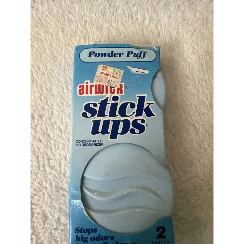Air Wick Stick Ups Powder Puff Scent 2 Air Fresheners NOS NIP Vtg Airwick